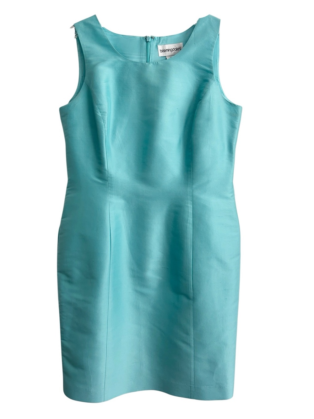 Gorgeous Bloomingdale’s Tiffany Blue Silk Shantung Sleeveless Sheath Dress 12